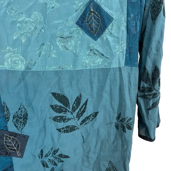 FAITH CELIA FORRESTER Teal Blue Embroidered Lagenlook Art to Wear Top Shirt sz M - Picture 14 of 16